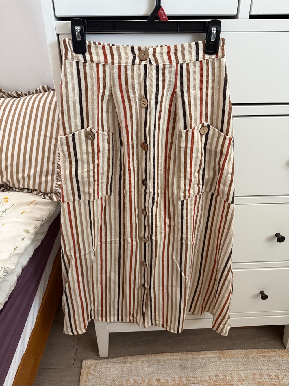 Nasty Gal Cream Striped Midi Skirt with Brown and Rust Stripes